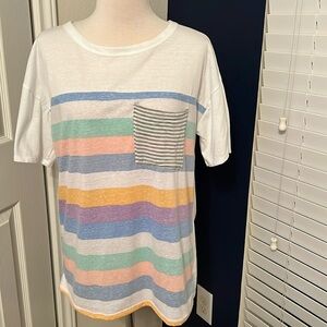 EUC BiBi Short Sleeve Striped Pocket Tee